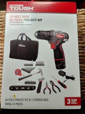 Hyper Tough 12V Max Cordless 3/8-inch Drill Driver 50-Piece Project Kit NIB